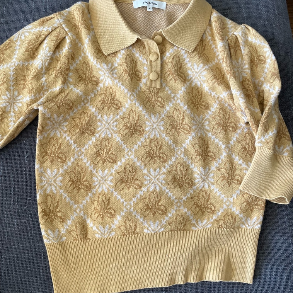 Simple Retro Mustard Knit Top- New